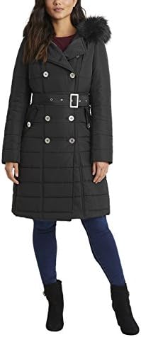 LIPSY Womens Double Breasted Belted Long Padded Mac Black US 4 (UK 8)