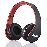 Fetta Wired On Ear Headphones with 3.5mm Audio Cable Wireless Stereo Bluetooth Headphones with Mic Protable Headsets Earphones for Smartphones,PC,Laptop,MP3 Player and More (Red) 