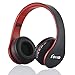 Fetta Wired On Ear Headphones with 3.5mm Audio Cable Wireless Stereo Bluetooth Headphones with Mic Protable Headsets Earphones for Smartphones,PC,Laptop,MP3 Player and More (Red)
