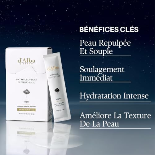 d'Alba Paquet de Couchage Végétalien à la Truffe Blanche Italienne, Masque Visage de Nuit Non Lavable, Portable, Type de Gel, Rétention d'Hydratation, Adapté aux Peaux Sensibles, Soin de Peau Coréen
