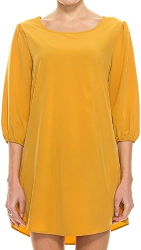 KAYLYN KAYDEN KLKD A097 Women's Solid 3/4 Sleeve Boatneck Bishop Shift Dress Made In U.S.A. Mustard Large