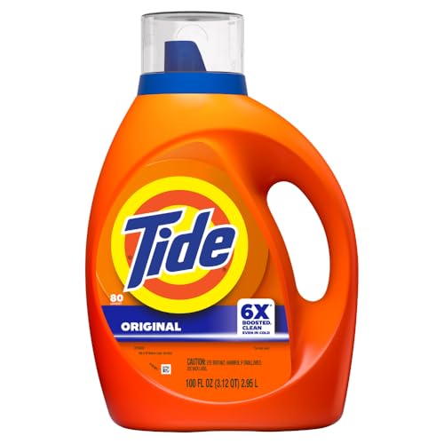 TIDE LAUNDRY DETERGENT LIQUID, ORIGINAL SCENT, 80 LOADS, 100 FL OZ, WORKS ON 100% OF COMMON STAINS, LAUNDRY SOAP, LIQUID LAUNDRY DETERGENT