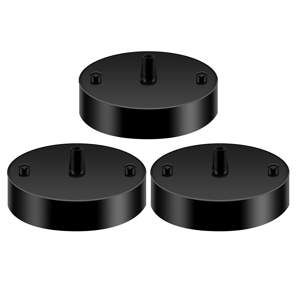 YnGia Industrial Rose Light Fitting Canopy Light Kit 120mm for Pendant Light Ceiling Light Wall lamp Chandelier 3 Pack, Matt Black Single Hole with Ceiling Plate Bracket 100mm Earth