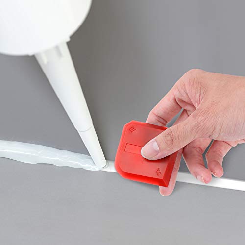 12 Pieces Caulking Tool Kit Sealant Tools Silicone Sealant Finishing Tool Grout Scraper Caulk Remover and Caulk Nozzle and Caulk Caps (Red) - Thumbnail 3