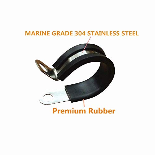 Temoyj Cable Clamp,10 Pack 1.5 Inch Stainless Steel Cable Clamp, Pipe Clamp, Metal Clamp, Rubber Cushioned Insulated