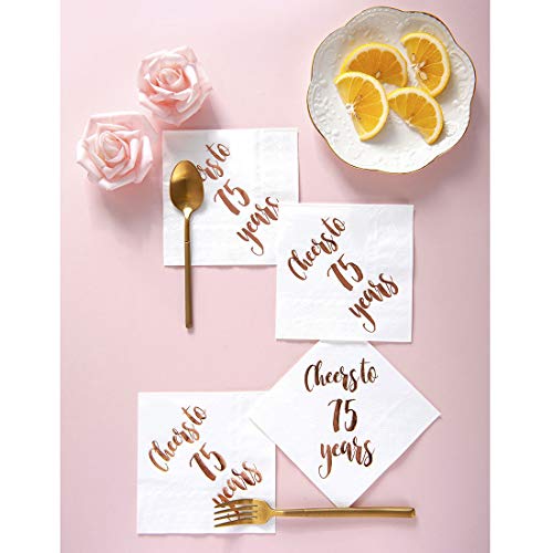 image for MAGJUCHE Cheers to 75 Years Cocktail Napkins, 50-Pack 3ply White Rose 