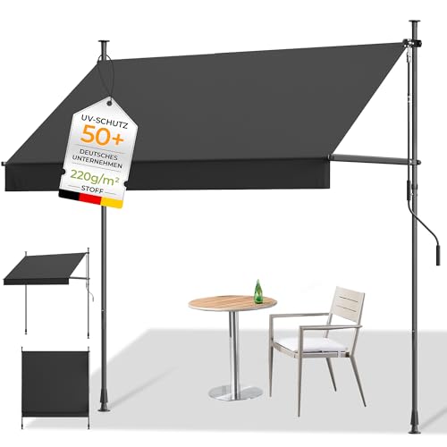 HOMEDEMO Klemmmarkise mit Einstellbare Handkurbel, Balkonmarkise ohne Bohren, Markise Sonnenschutz, UV-beständig & höhenverstellbar für Outdoor, Terra