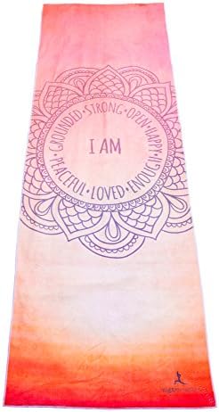 Premium Quality Yoga Mat Towel by YogAffirmations – Non Slip, Silicone Dots, Ultra Soft Microfiber, Wicking Sweat Absorbent – Great for Pilates, Meditation, Hot Yoga – 24” x 72” Orange Yoga Towel