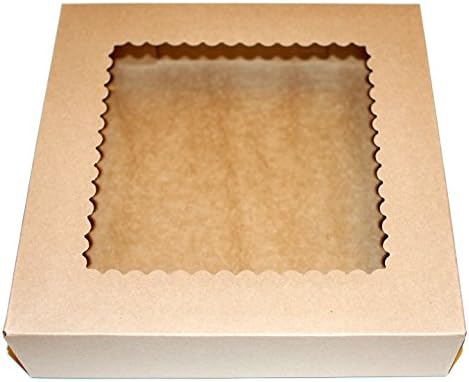 Bakery Boxes with Clear Window (Pack of 10) - 8" x 8" x 2 1/2" - Brown Kraft Paper Box for Pies, Cookies, Cakes, or Cupcakes - Superior Quality