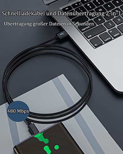 USB C Kabel 3M, [1 Stück] Ladekabel USB C Schnellladekabel, Premium Nylon Typ C Ladekabel, USB Typ C Kabel Kompatibel für Samsung Galaxy S21/ S20/ S10/ S9, Pixel, Huawei P40/ P30/ P20, PS5(Schwarz)