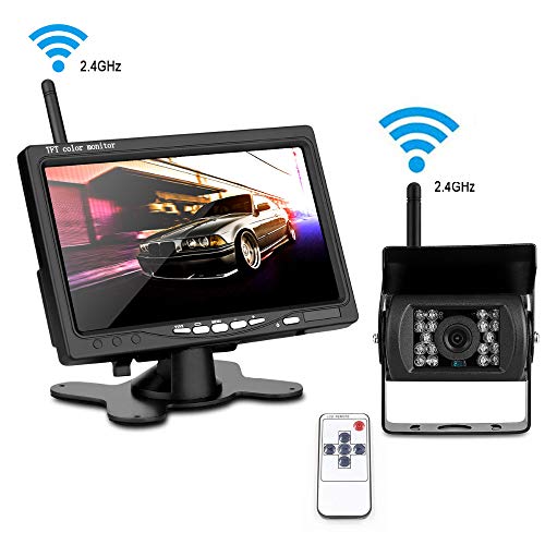 Vehicle Backup Camera Trucks Monitor Kit for Car YUZES Wireless Rearview Reversing Camera 7 Inch TFT LCD Screen IP67 Waterproof Night Vision Split Screen 270° Wide Angle for Bus RV Box Semi-Trailer