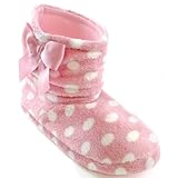 Womens/Ladies Polka Dot Boot Slippers With Bow Detail
