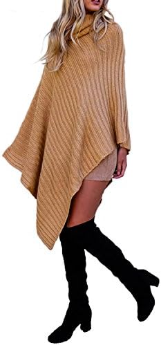 Women's Chic Turtleneck Soft Casual Knitted Poncho Pullovers Sweater (Yellow)