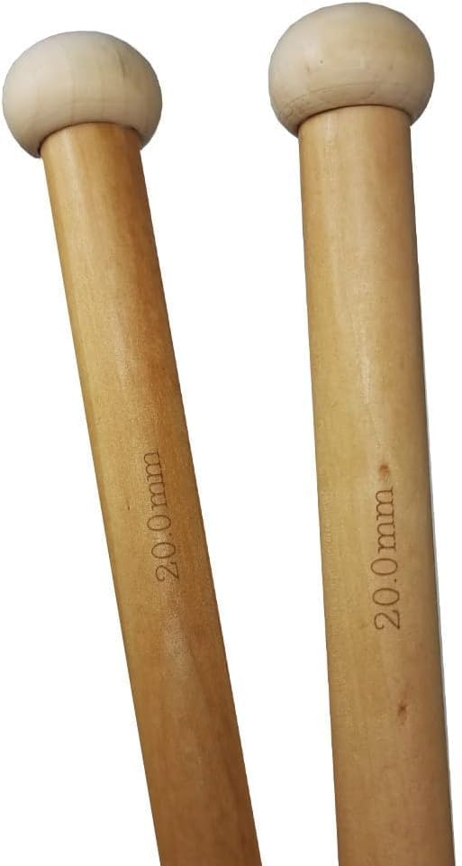 Bamboo Knitting Needles Pair, 35cm Long Single Point Knitting Needle Set 4mm - 25mm (20mm)