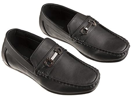 Boys Fashion Loafers Slip on Dress Shoes in White and Black, Sizes Toddlers 6 to Big Boys 8 (Little Boys 11, Black)