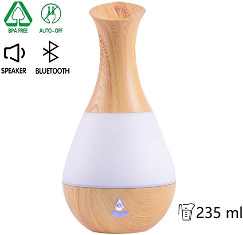 BriHome Aromatherapy Essential Oil Diffuser 235ML with Bluetooth Speaker Cool Mist Aroma Humidifier with Color LED Lights for Home, Office and Bedroom, Vase Shape Wood