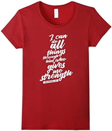 Women's I Can Do All Things Through Him Who Gives Me Strength Tee Small Cranberry
