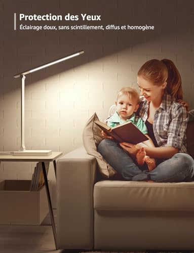 Lepro Desk Lamp 800lm 5 Modes Colour 5 Levels Dimmable White | Desk Lamp with Adapter, Touch Control, Anti-Glare for Reading, Work, Study