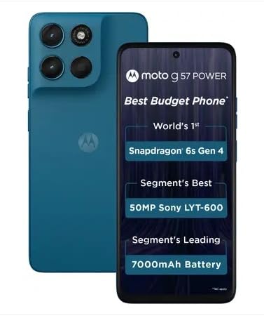 Motorola G57 Power 5G (Corsair, 8GB RAM, 128GB Storage) | Snapdragon 6s Gen 4 Processor | 6.72" FHD+ Display | 50MP LYT-600 + 8MP Ultrawide | 8MP Selfie Camera | 7000mAh Battery, 33W TurboPower | IP64