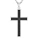 Crucible Stainless Steel Black Carbon Fiber Inlay Cross Pendant Necklace - 24"