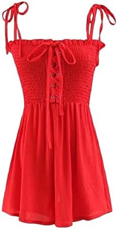 XiaoShop Women's Custom Fit Strappy Solid-Colored Wild Short Jumpsuit Red M