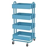 ECR4Kids 4-Tier Metal Rolling Utility Cart - Heavy Duty Mobile Storage Organizer, Turquoise