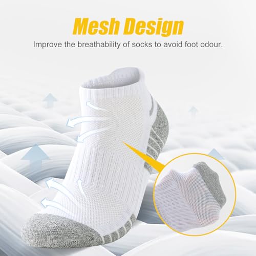 SockWaddles Trainer Socks for Men Women,6 Pair Breathable Ankle Socks with Cushion,Anti Blister Running Socks with Arch Support，Low Cut Cotton Sports Socks