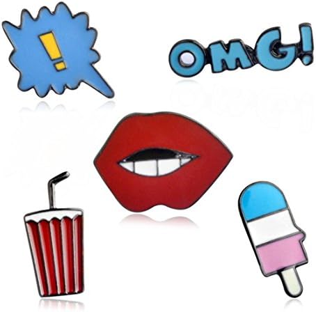 Irecall Cartoon Enamel Ice Cream Cactus Pear Pin Set Cute Brooches Patches for Backpacks (Color 2)