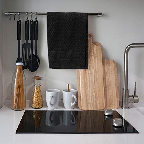Talvania Kitchen Towels 100% Cotton Dobby Weave Terry Towel Set Soft and Absorbent Multipurpose Dish Cloth, Hand Towel and All Kitchen Cleaning 15" X 25" Set of 6 Machine Washable (Black)