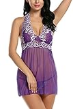 Avidlove Women Outfits Halter Lingerie Mini Nightwear Lace Babydoll Purple L