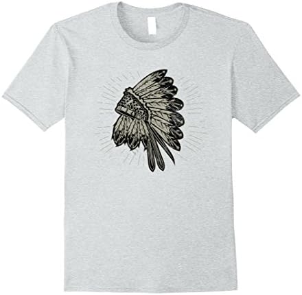 Mens Native American Chief Headdress War Bonnet T Shirt Medium Heather Grey