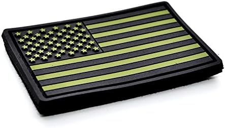 3" x 2" American Flag PVC Patch with Velcro - Green & Black - USA Flag Patch United States of America Military Uniform Tactical Jacket Milsim Hats - Soft Rubber Emblem - Hook & Loop