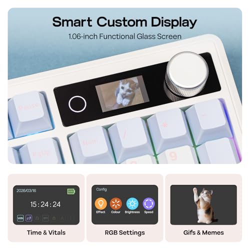 EPOMAKER TH108 V2 PRO Full Size Mechanical Keyboard with Screen&Knob, 10000mAh, BT/2.4Ghz, Mac Modifier PBT Keycap, Hot Swap, RGB, Gasket, Wireless Gaming Keyboard for Mac/PC (Blue, Sea Salt Silent)