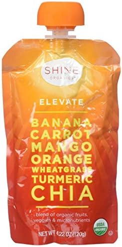 Happy Family Elevate - Banana, Carrot, Mango, Orange, Wheatgrass, Turmeric, Chia, 4.22 oz Pouches, 8 Count