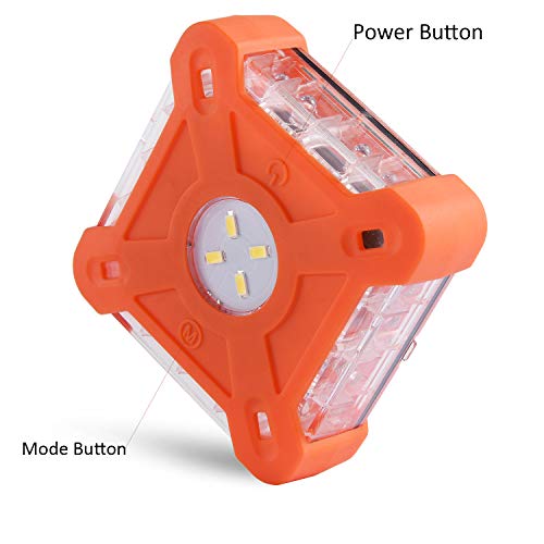 SlimK LED Car Flares Road Emergency Safety Disc Roadside Flasher Square Upgraded Version Dual Button Instant Off 4 Packs with Storage Box