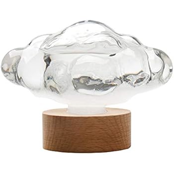 WHAT ON EARTH Storm Glass Weather Predictor - 3D Cloud Forecast Station on Light Wood Base