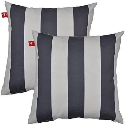 PacifiCasual Patio Indoor/Outdoor Stripe Grey and White Throw Pillow Cushion Cover Decorative Replacement Cushion Case Square 18" x 18", Set of 2