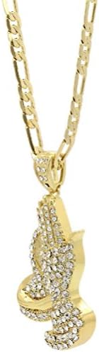 POPLife Mens Golden Plated Iced Out 6God Medium Pendant Hip-Hop 30" Figaro Necklace Chain