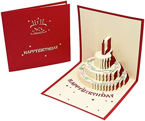 Ojsensai 切り絵誕生日カード Red Birthday Card ハッピーバースデー グリーティングカード メッセージカード付き