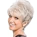 White Wigs for Women Short Grey Fluffy Wig with Bangs Natural Looking Synthetic Hair Fashion Daily Party Full Wigs for Ladies with Free Wig Cap (White Mixed Gray) MLS047