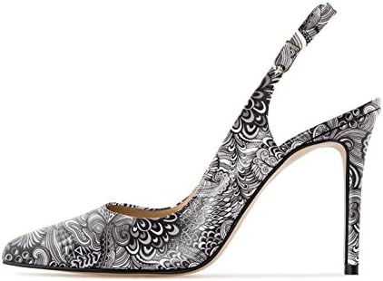 Sammitop Women's Slingback Pumps Floral Print High Heel Pointed Toe Shoes Multicolor US11.5