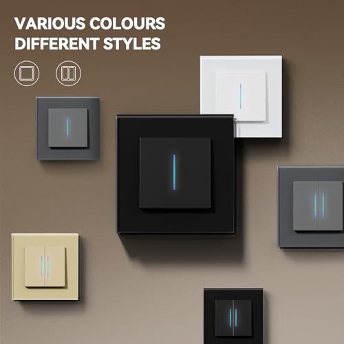 BSEED Glass Light Switch, Flush-Mounted Switch with Claws, Toggle Switch with Backlight, Easy to Install, E-series, 1-Gang 1-Way, 86 mm, White