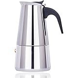 Stove Top Espresso Coffee Maker | Stainless Steel Moka Pot - 6 Cup | No Aluminum | Electric, Gas | Heat Resistant Handle | Home, Office, Camping, Portable Use by Bruno Rissi Caffe