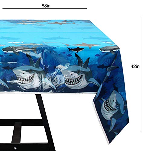 177 Piece Shark Party Supplies Set Including Banner, Plates, Cups, Napkins, Tablecloth, Spoon, Forks, and Knives, Serves 25