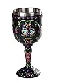Pacific Giftware Day of The Dead Celebration Black Sugar Skull Floral Design Collectible Wine Goblet 7oz