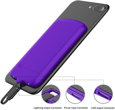 Portable Charger Power Bank with Lightning Cable, iPhone 8 Plus Battery Case , Portable Phone Charger for iPhone X ,iPhone 8 8 PLUS 7 7 Plus 6s 6 Plus SE PURPLE)