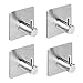 Self Adhesive Hooks, Heavy Duty Stainless Steel Key Hooks, Waterproof Stick on Wall Hooks, Powerful No Drill No Screw Damage Free Metal Hook for Coat Robe Towel, for Kitchen Toilet Bathroom(4 Pack)