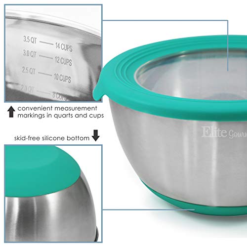 Maxi-Matic EBS-1810 10-PC Stainless Steel Mixing Bowl Set with Silicone Bottom and Transparent Lids, Piece, Multi-Colored - Thumbnail 3