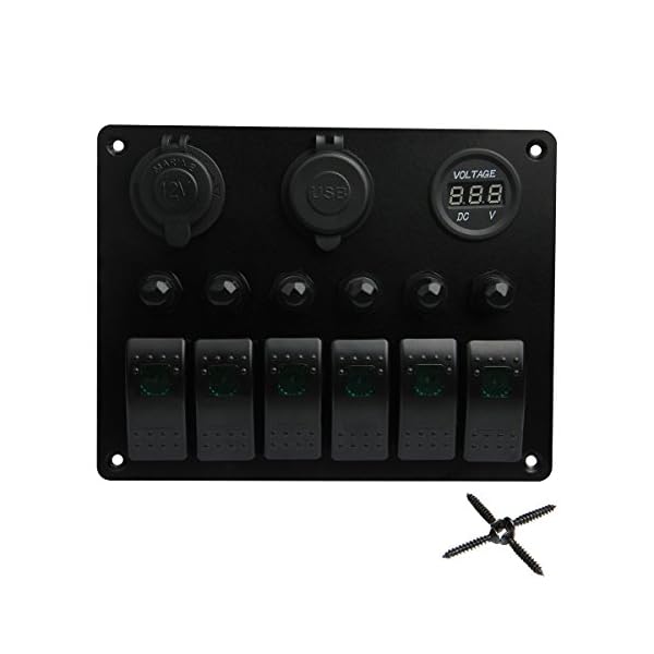 Boat-Car-Marine-Switch-Panel-6-Guang-TEQStone-LED-Rocker-Blank-Switch-Panel-with-Circuit-BreakersDigital-Voltmeter12V-Cigarette-Socket-USB-Power-Charger-AdapterGreenBlueWhiteRed Boat-Car-Marine-Switch-Panel-6-Guang-TEQStone-LED-Rocker-Blank-Switch-Panel-with-Circuit-BreakersDigital-Voltmeter12V-Cigarette-Socket-USB-Power-Charger-AdapterGreenBlueWhiteRed