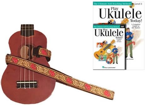 Deluxe Ukulele Strap - Desert Rose Red Strap w/Bonus Play Ukulele Today Book CD DVD Pack